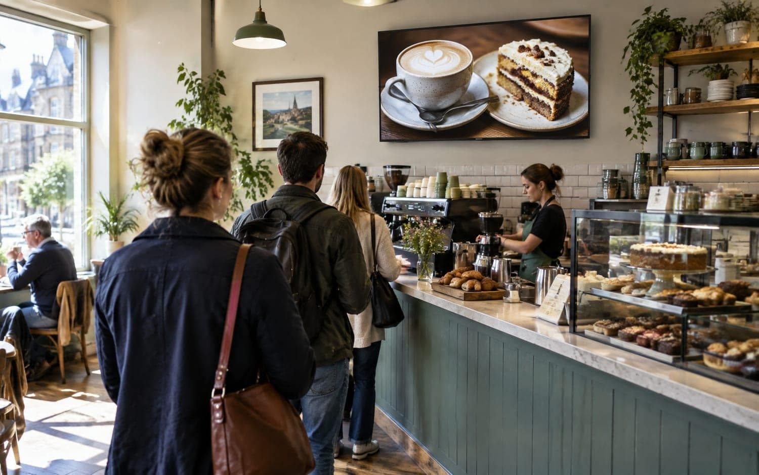 A café with a DisplayCircle screen on the wall