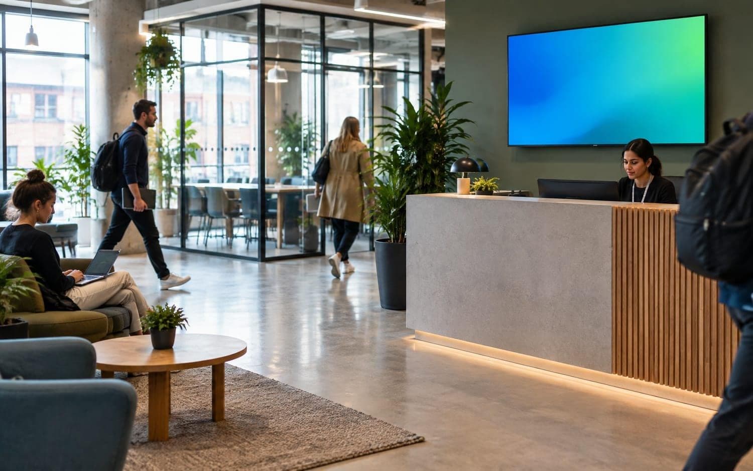 A office with a DisplayCircle screen on the wall
