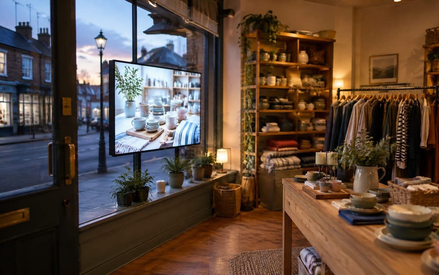 A shop with a DisplayCircle screen on the wall