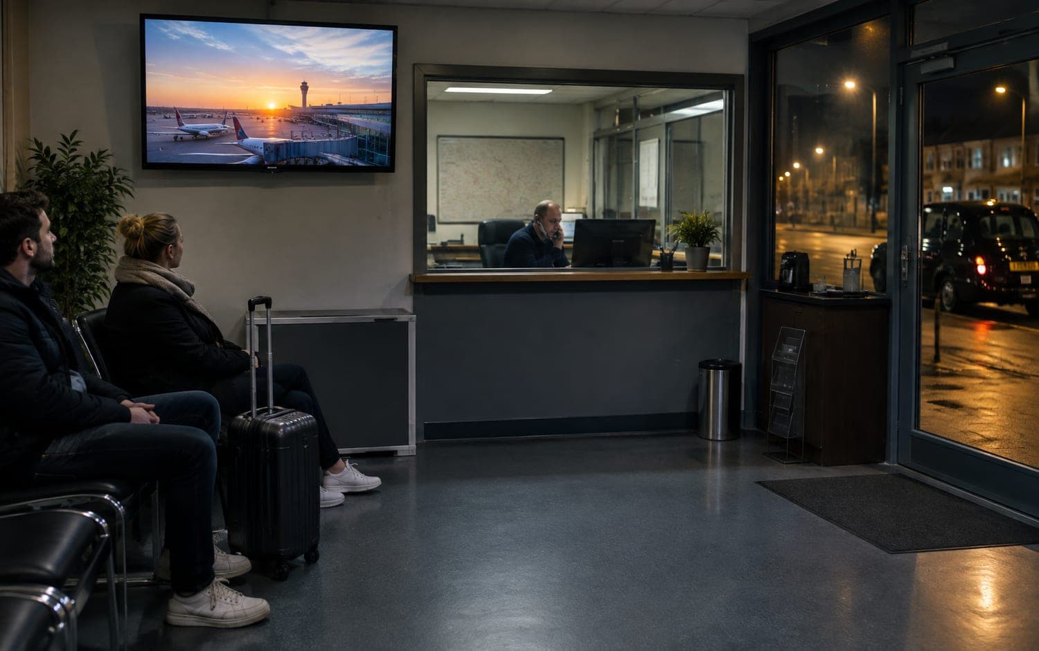 A taxi office with a DisplayCircle screen on the wall